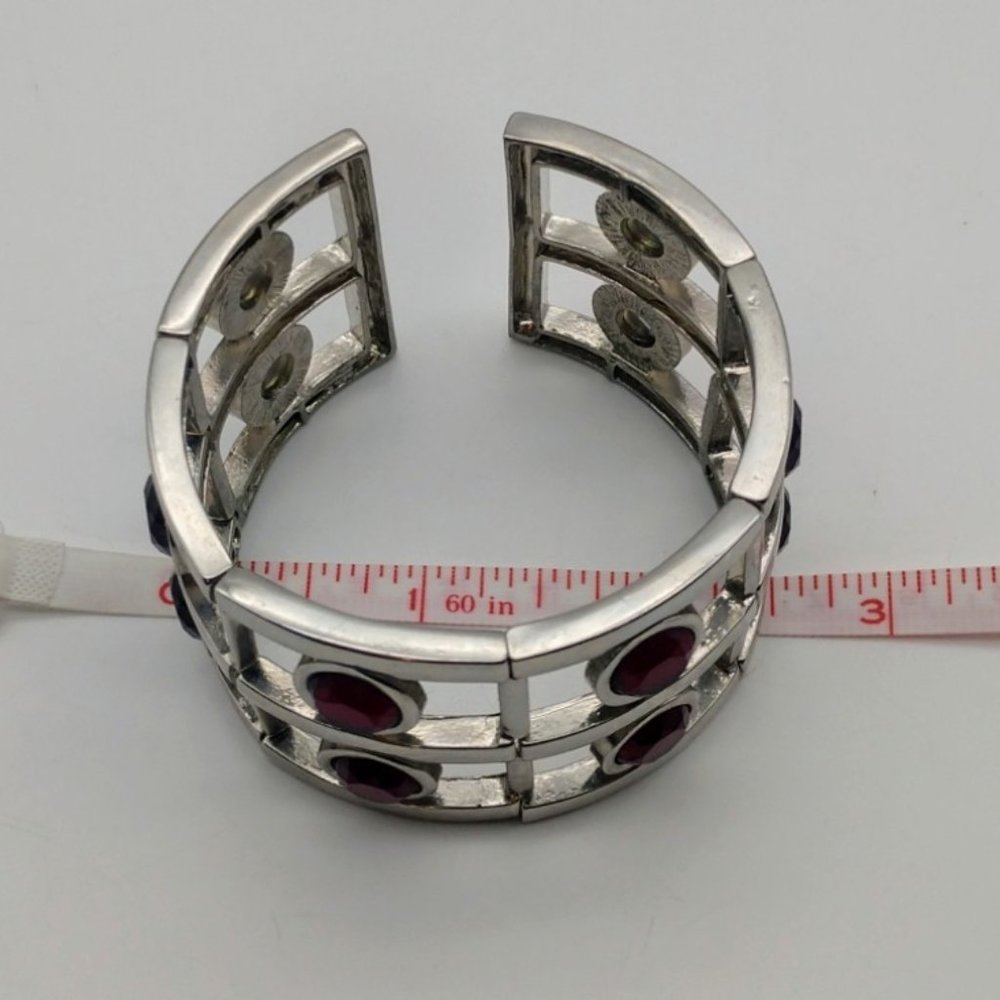 Silver Wide Ruby Red Rhinestone Statement Stretch - image 6